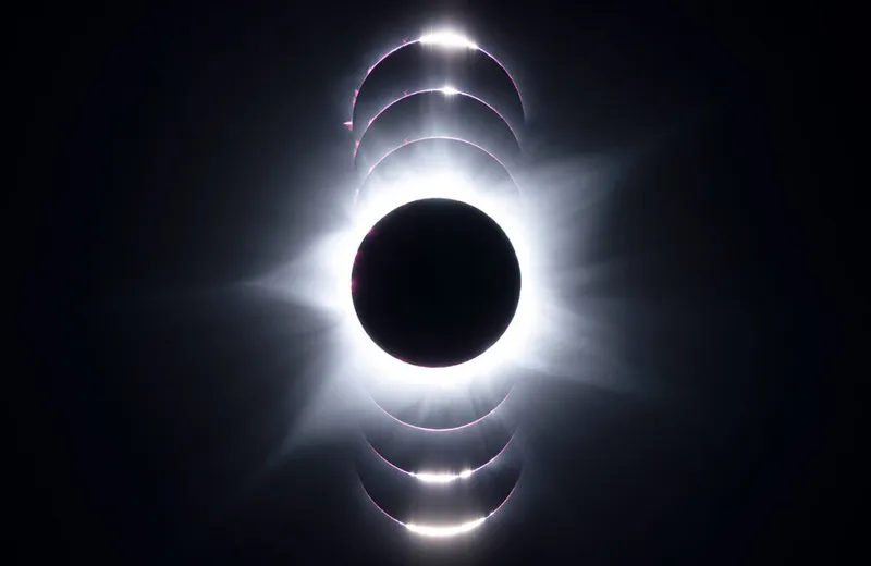 Total Solar Eclipse © Gwenaël Blanck (France) Taken with a Nikon Z 50 camera, Sky-Watcher Star Adventurer mount, Sigma 100-400 f5-6.3 Contemporary lens, 400 mm f/8, ISO 100, prominences: 1 x 4,000-second exposure, corona: 1/15-second exposure Location: Exmouth, Western Australia, Australia, 20 April 2023