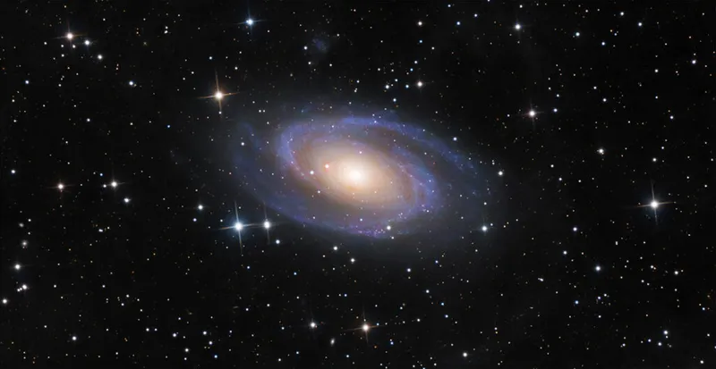 M81, a Grand Design Spiral Galaxy © Holden Aimar (USA), aged 14 Taken with a Sky-Watcher 130PDS telescope, Celestron CG-4 mount, Player One Uranus-C camera, 650 mm f/5, Gain 210, 295 x 120-second exposures. ~9 hours total exposure Location: Brownstown, Michigan, USA, 12 and 13 February 2023